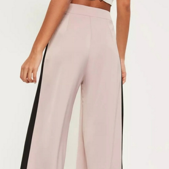 ASOS Beautiful Soft Pink Satin Tuxedo Wide Leg Pants w/ Black Side Trim Size 2 - Picture 3 of 7